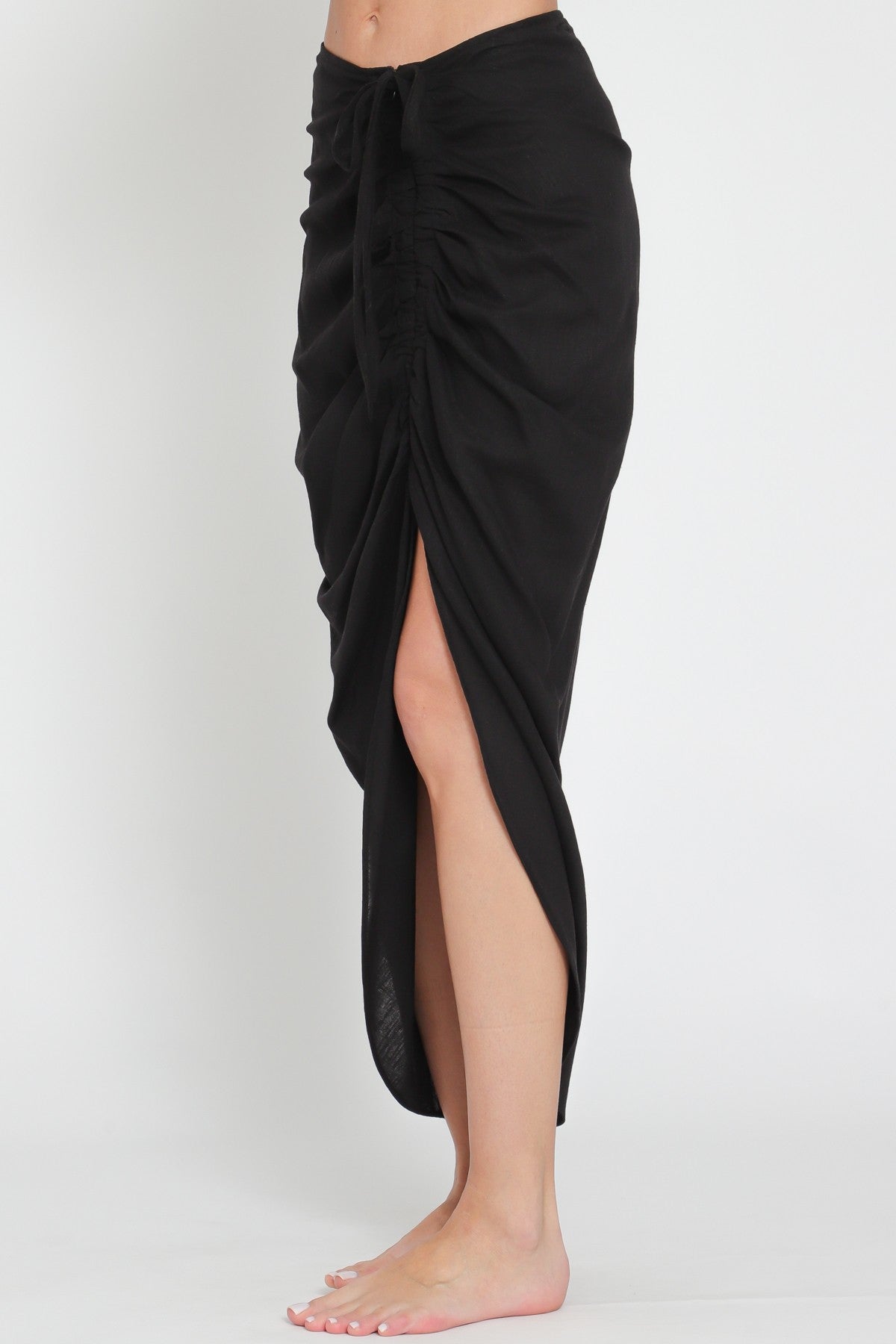 Linen Gathered Midi Skirt