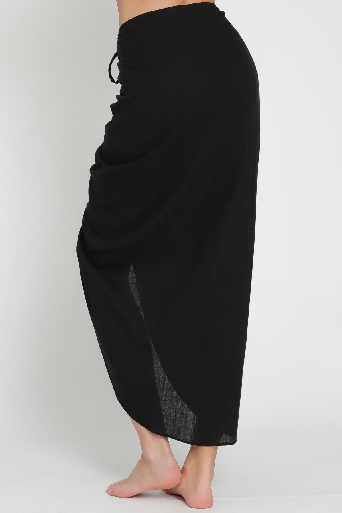 Linen Gathered Midi Skirt