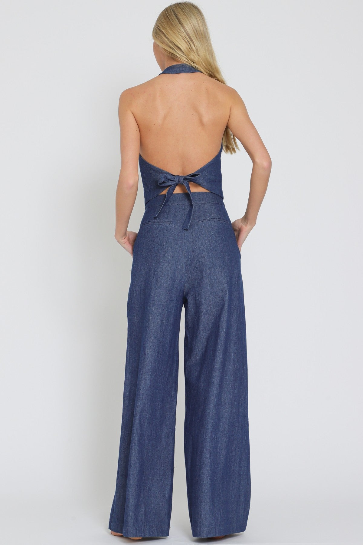 Halter Denim Vest/Pant Set