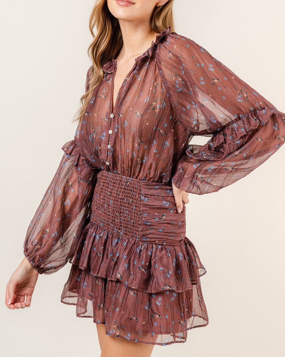 Smocked Button Mini Dress