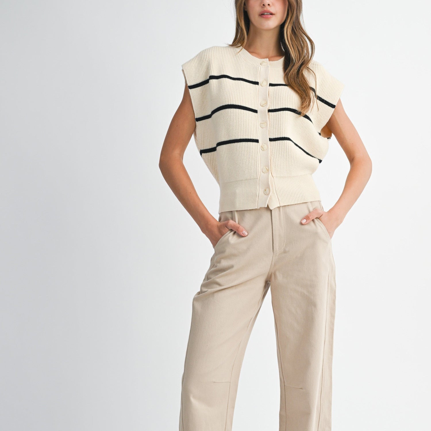 Stripe Button Down Knit Vest