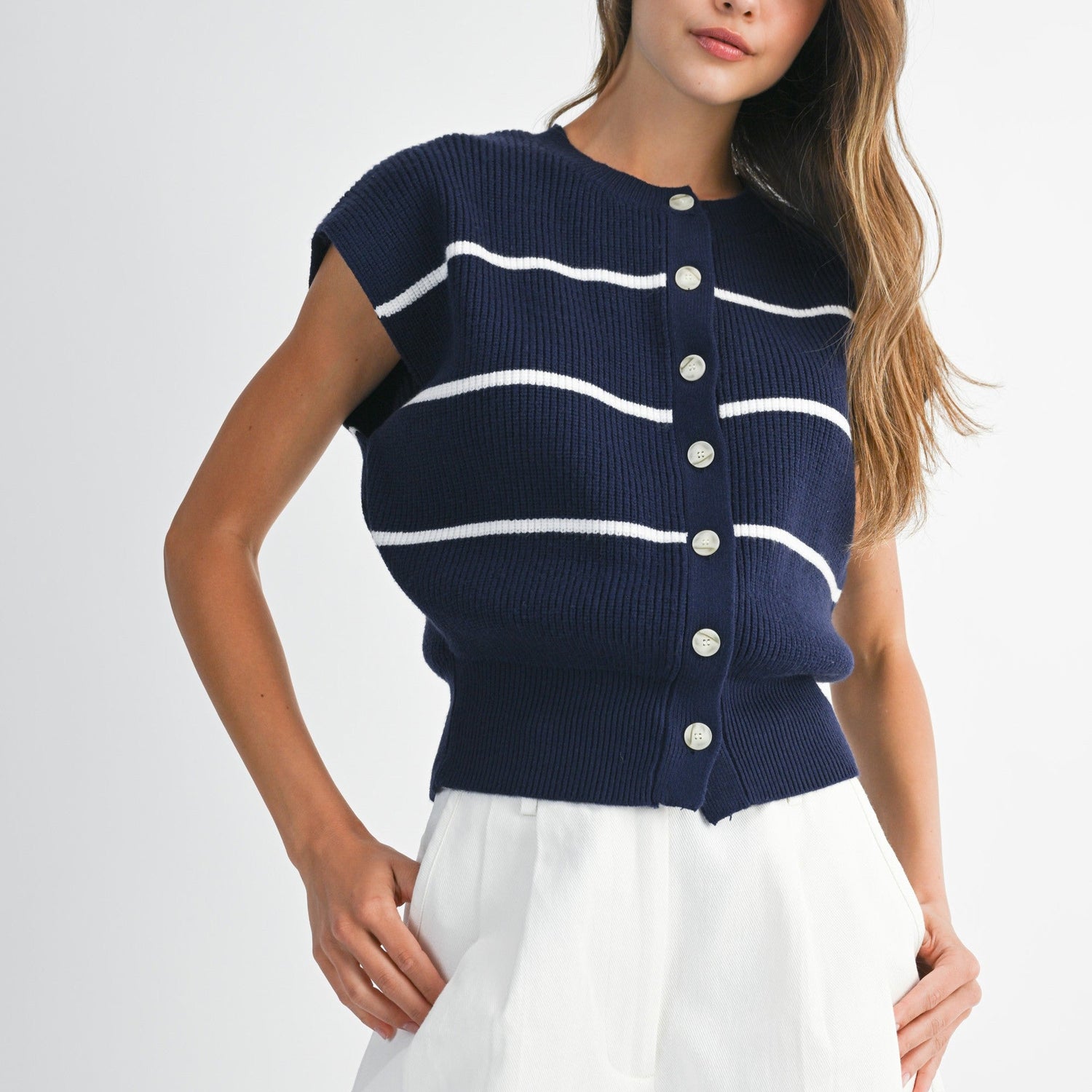 Stripe Button Down Knit Vest