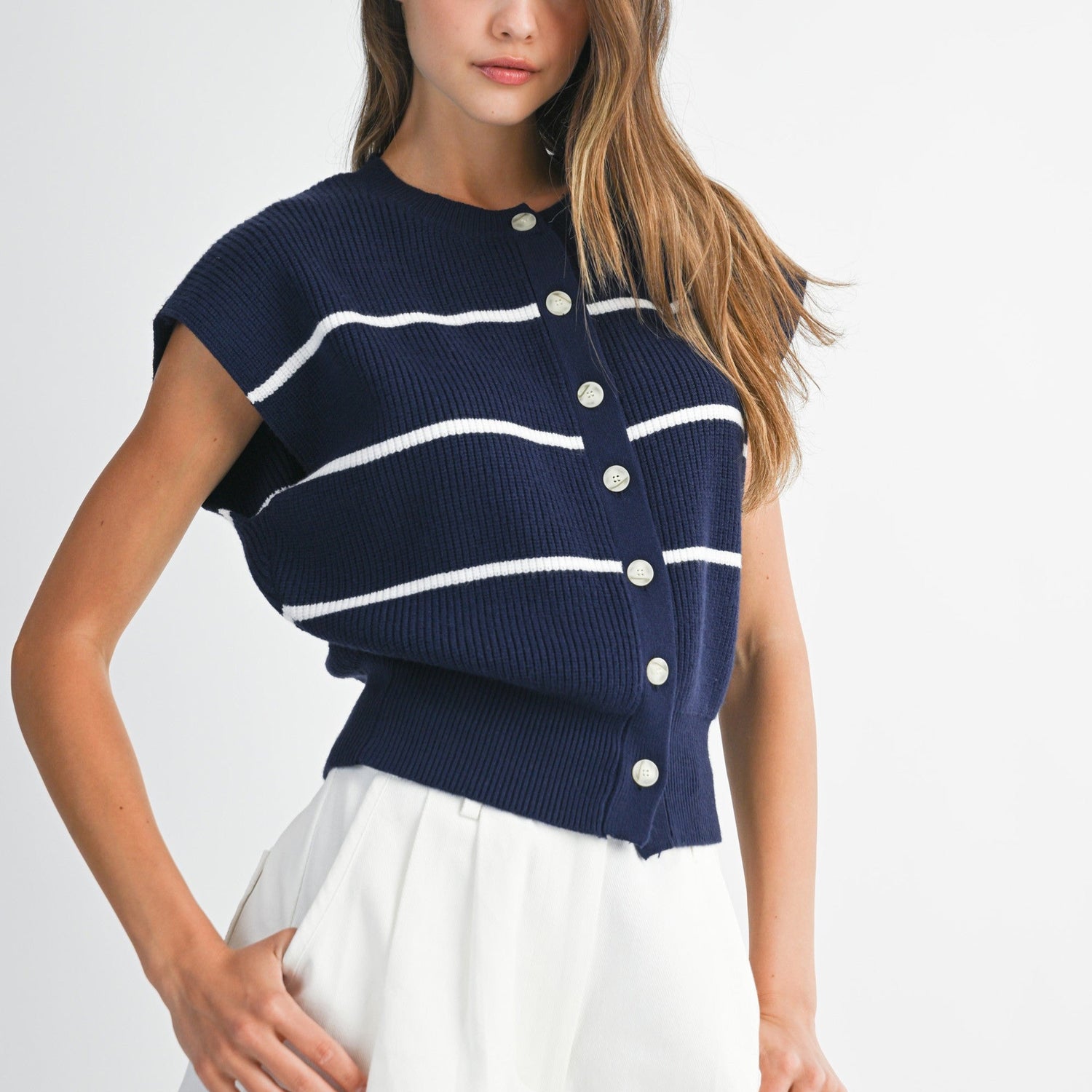 Stripe Button Down Knit Vest