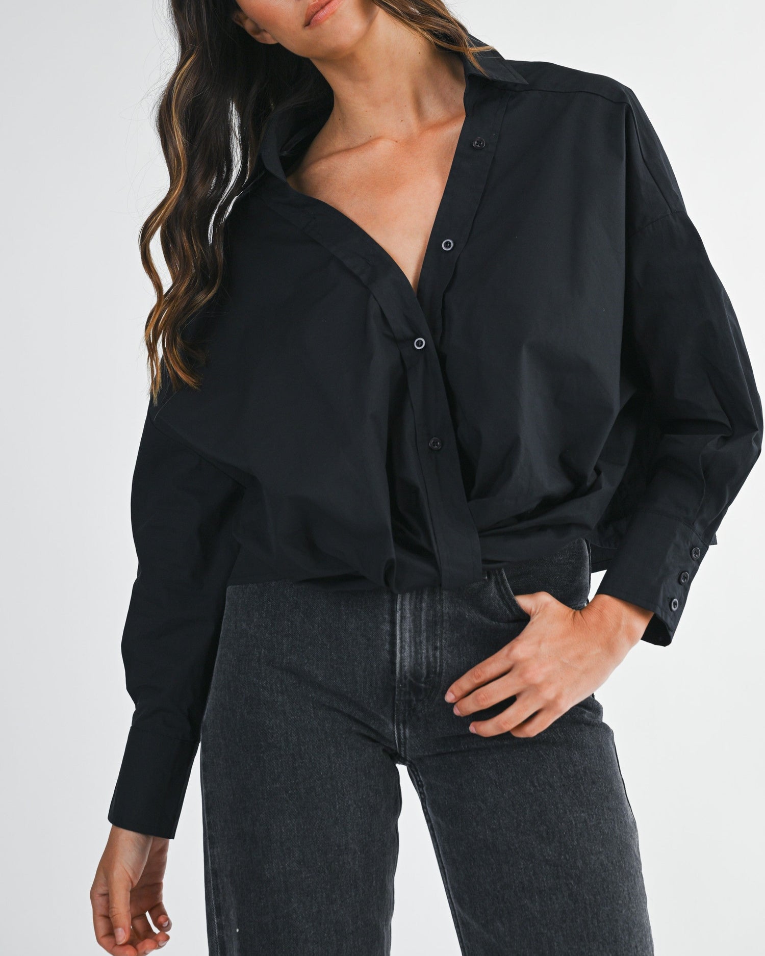 Front Twist Button-Down Top
