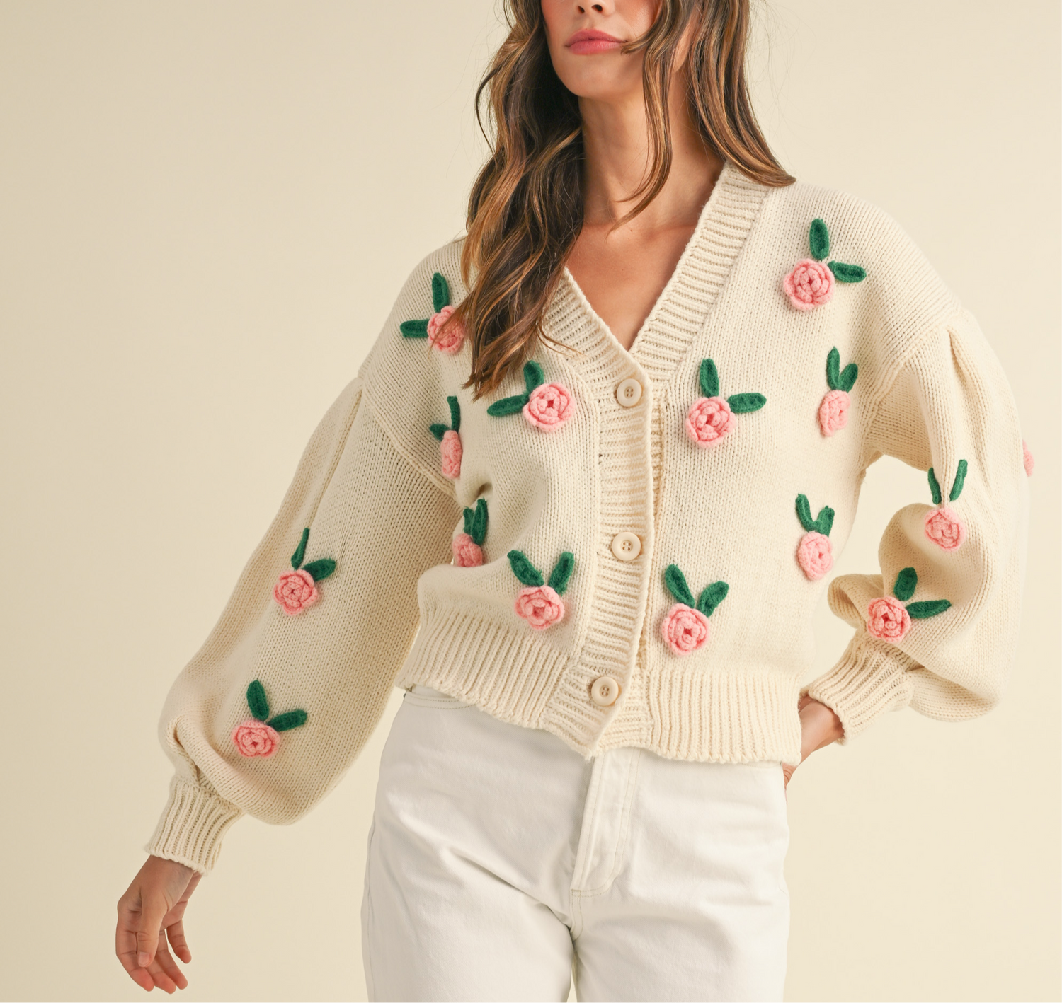 Coveted Club - Rose Button Down Cardigan