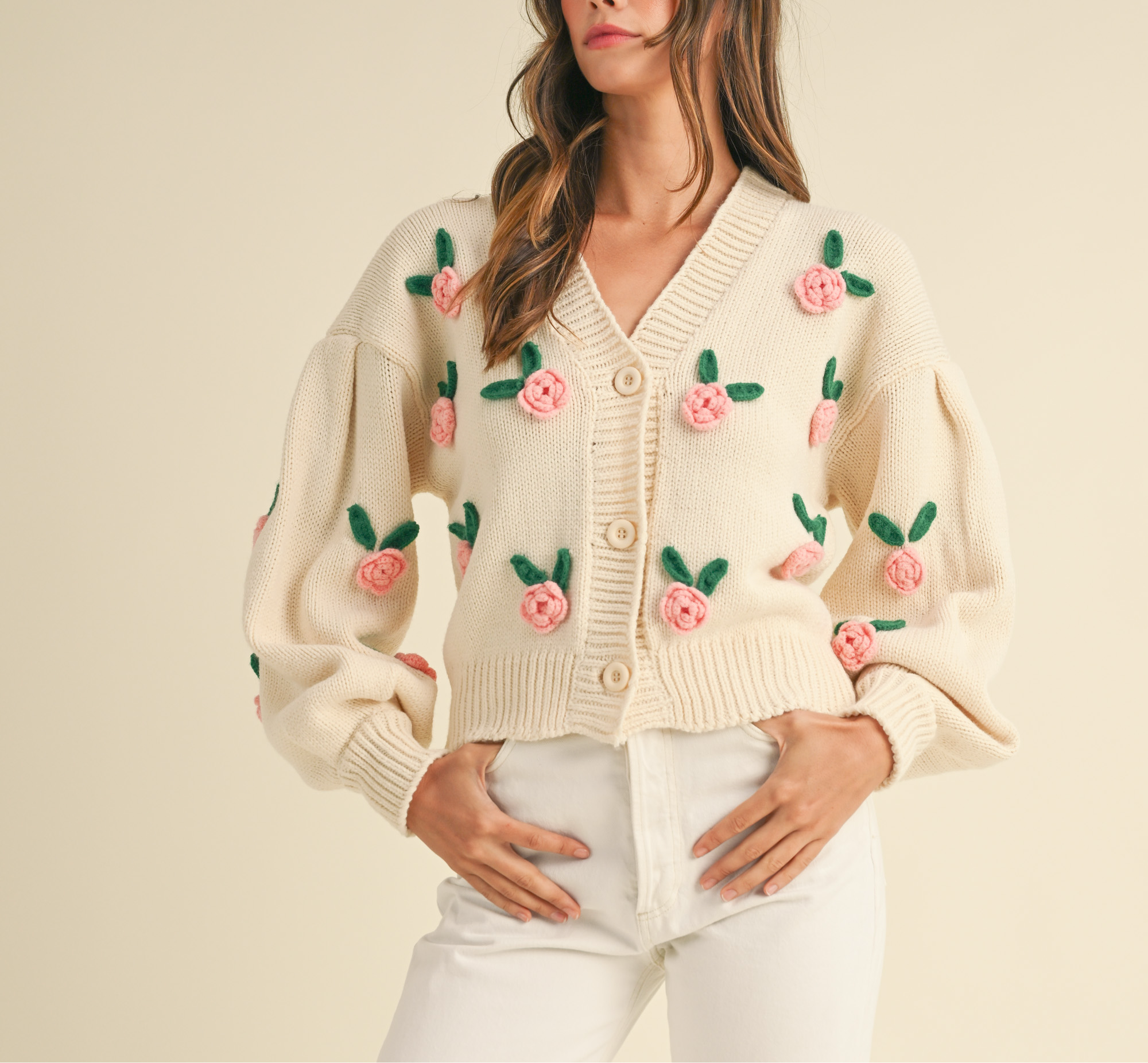 Coveted Club - Rose Button Down Cardigan