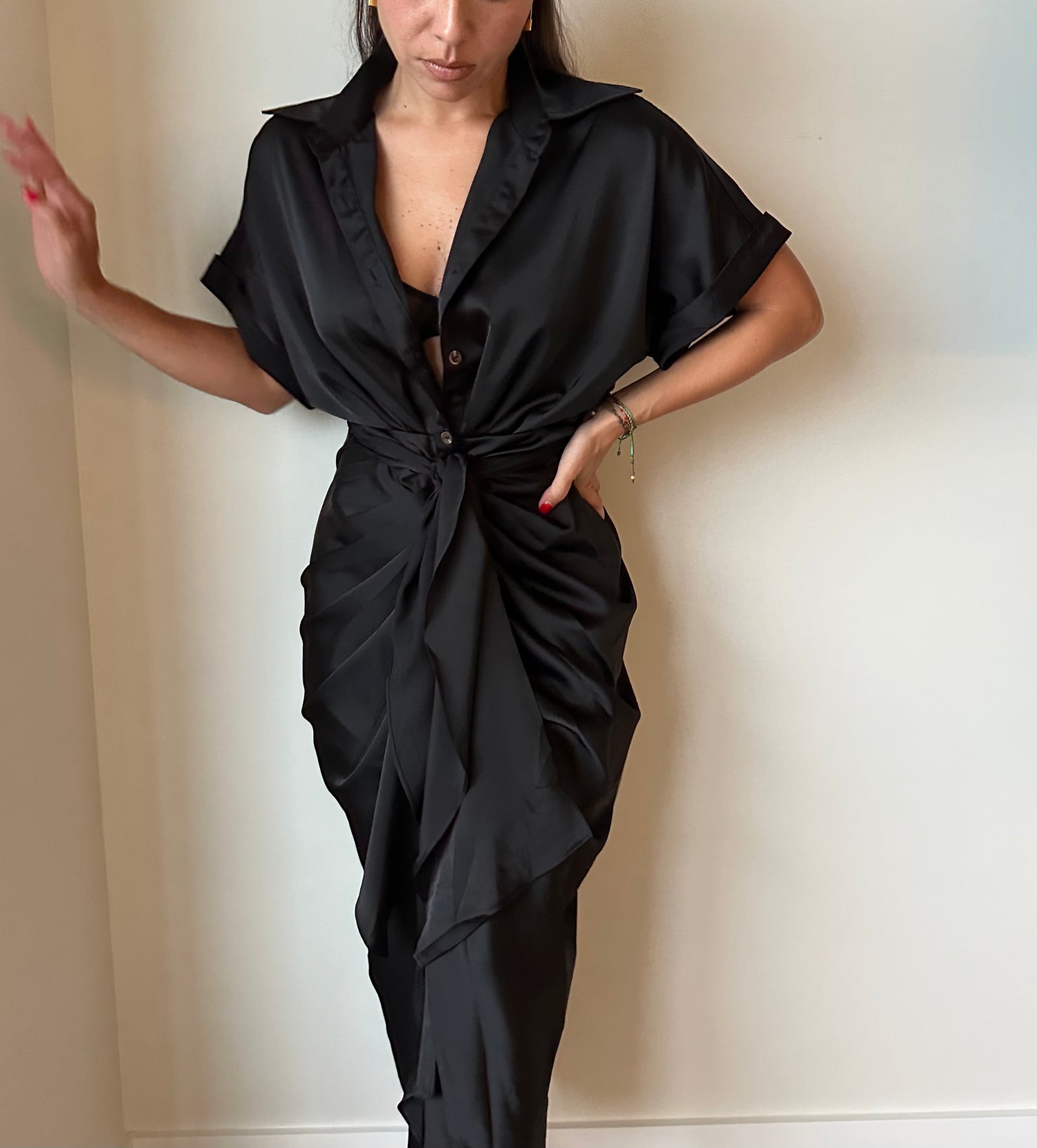 Ivy Tie-Waist Satin Dress