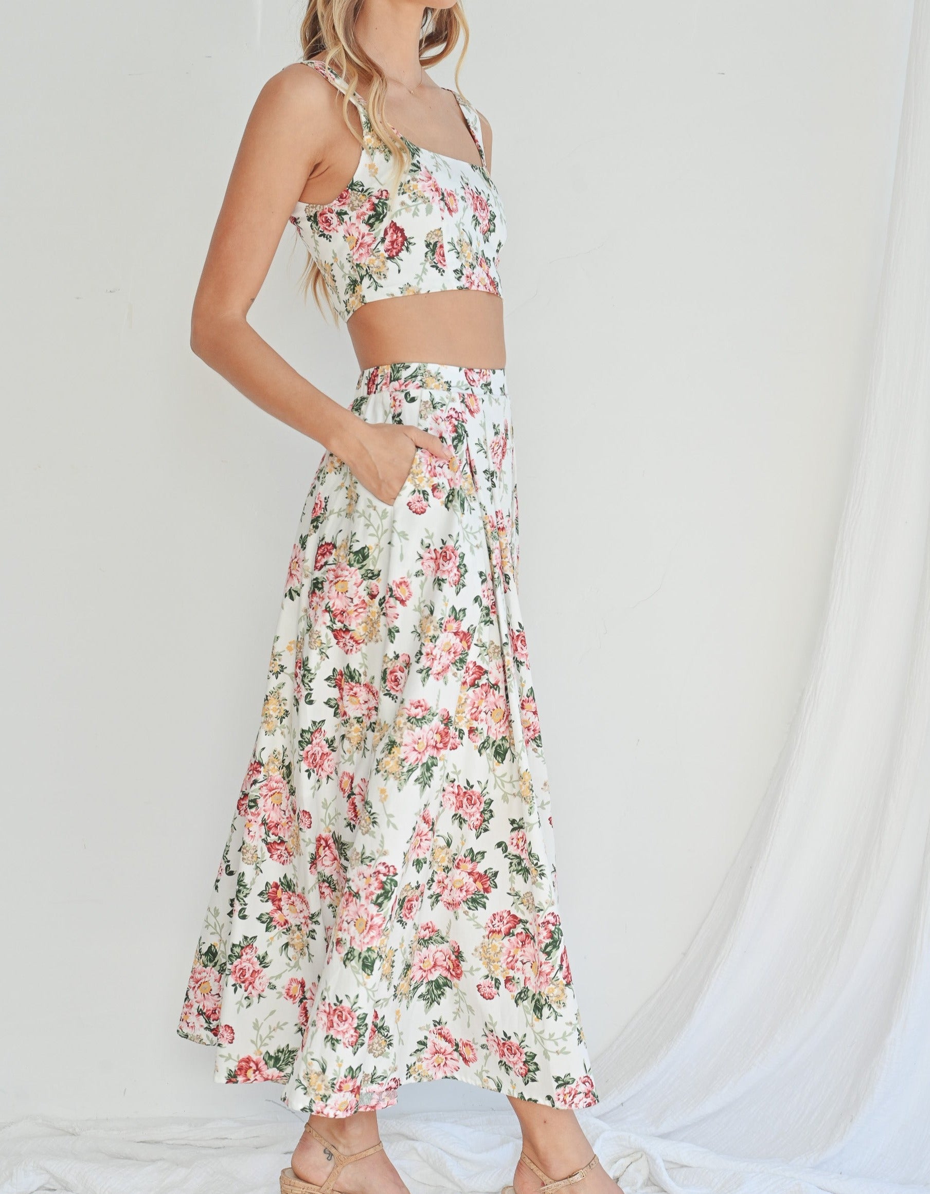 Alice Floral Maxi Skirt+ Crop Top Set