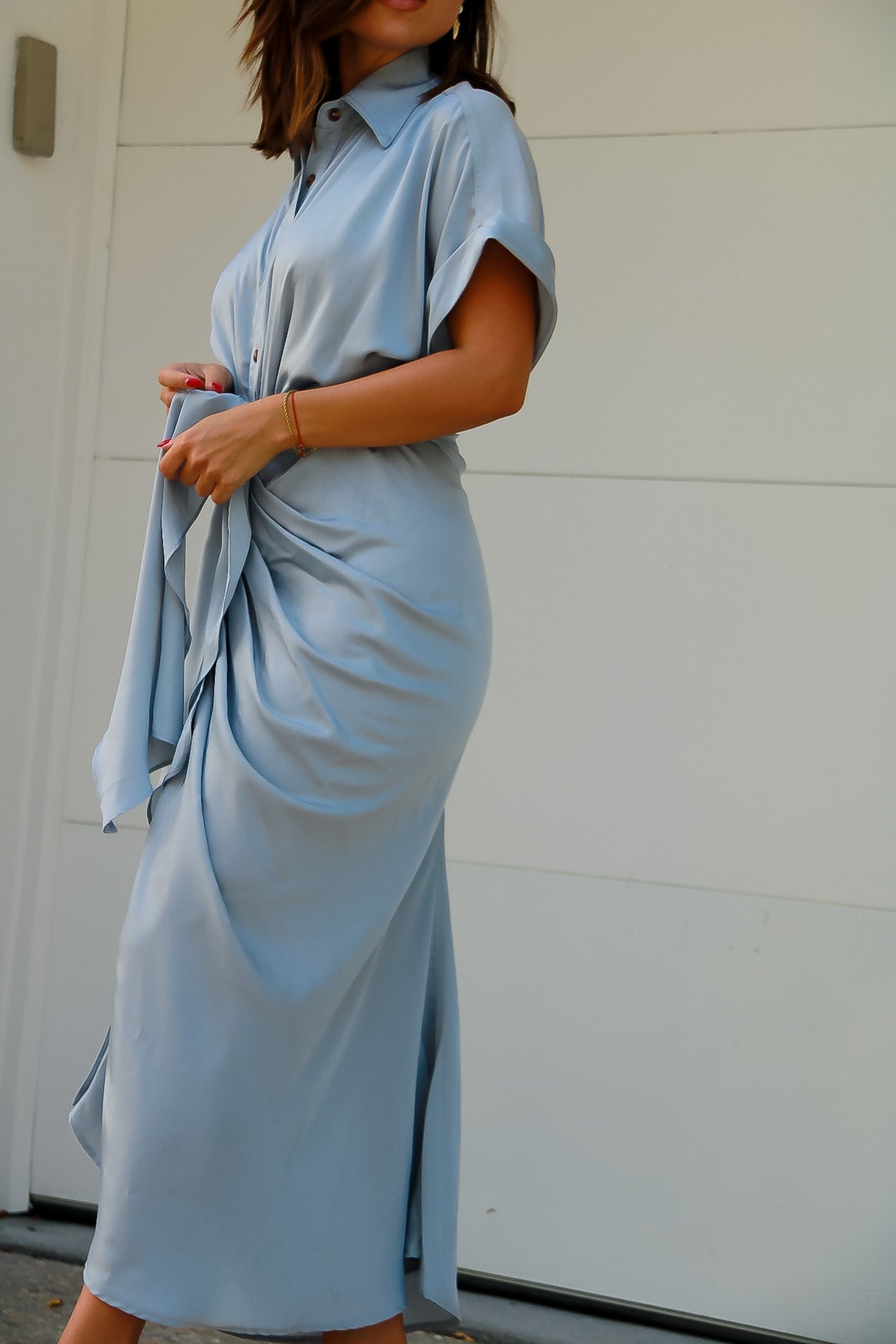 Ivy Satin Tie-Waist Dress Ice Blue