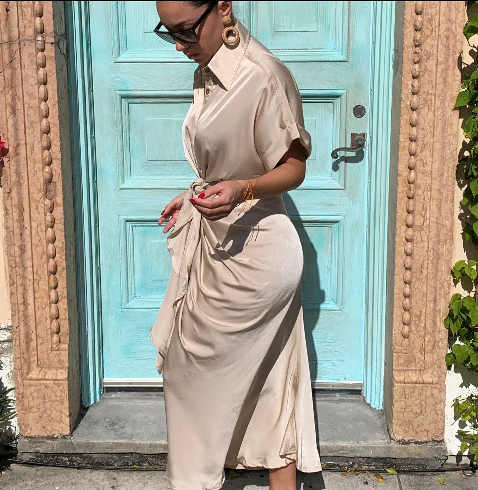 Ivy Satin Tie-Waist Dress