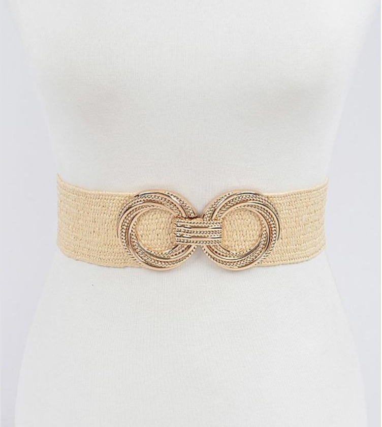 Raffia Gold Buckle Belt / Natural