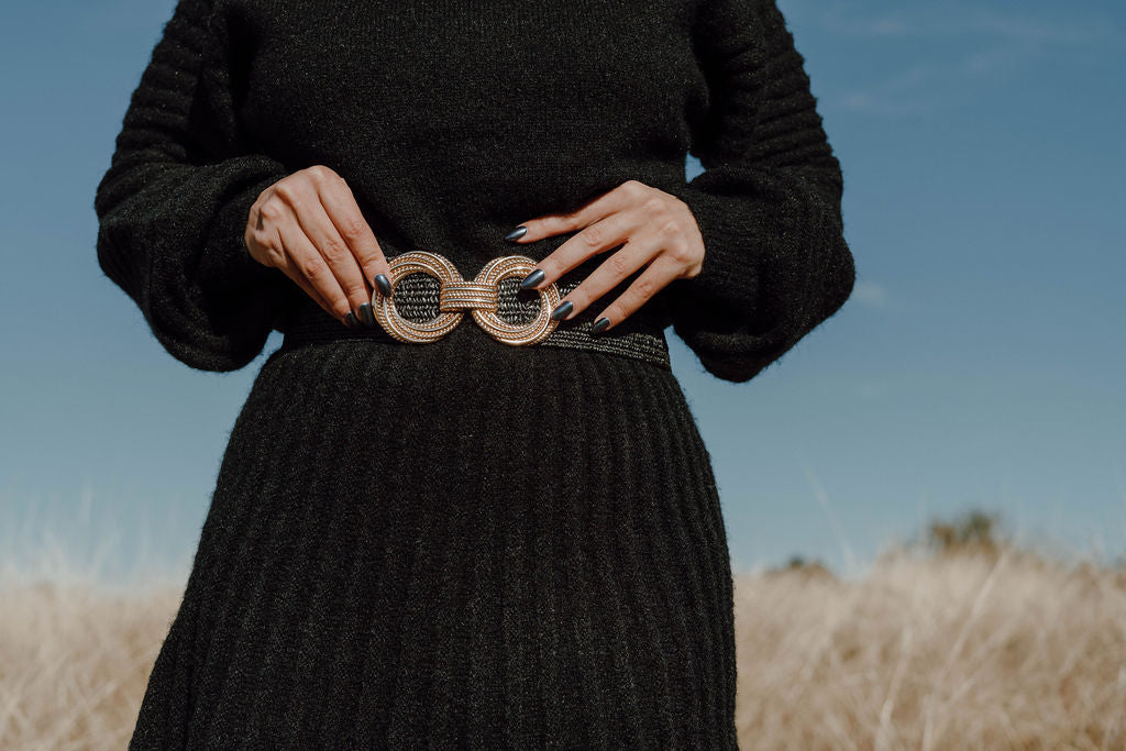 Raffia Gold Buckle Belt / Natural