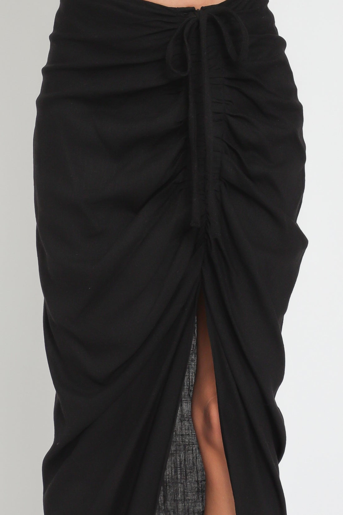 Linen Gathered Midi Skirt