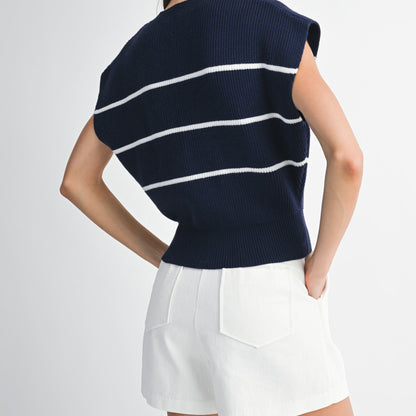 Stripe Button Down Knit Vest