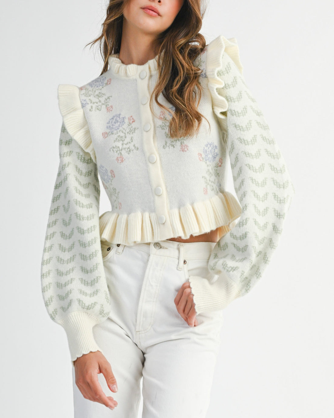 Floral Ruffle Print Cardigan