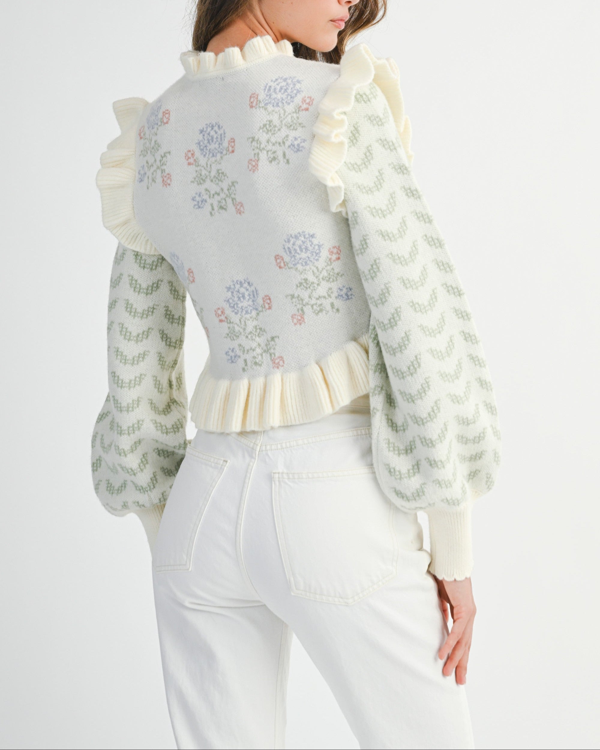 Floral Ruffle Print Cardigan