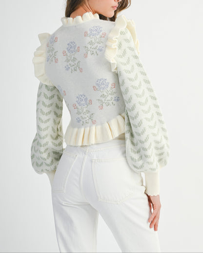 Floral Ruffle Print Cardigan