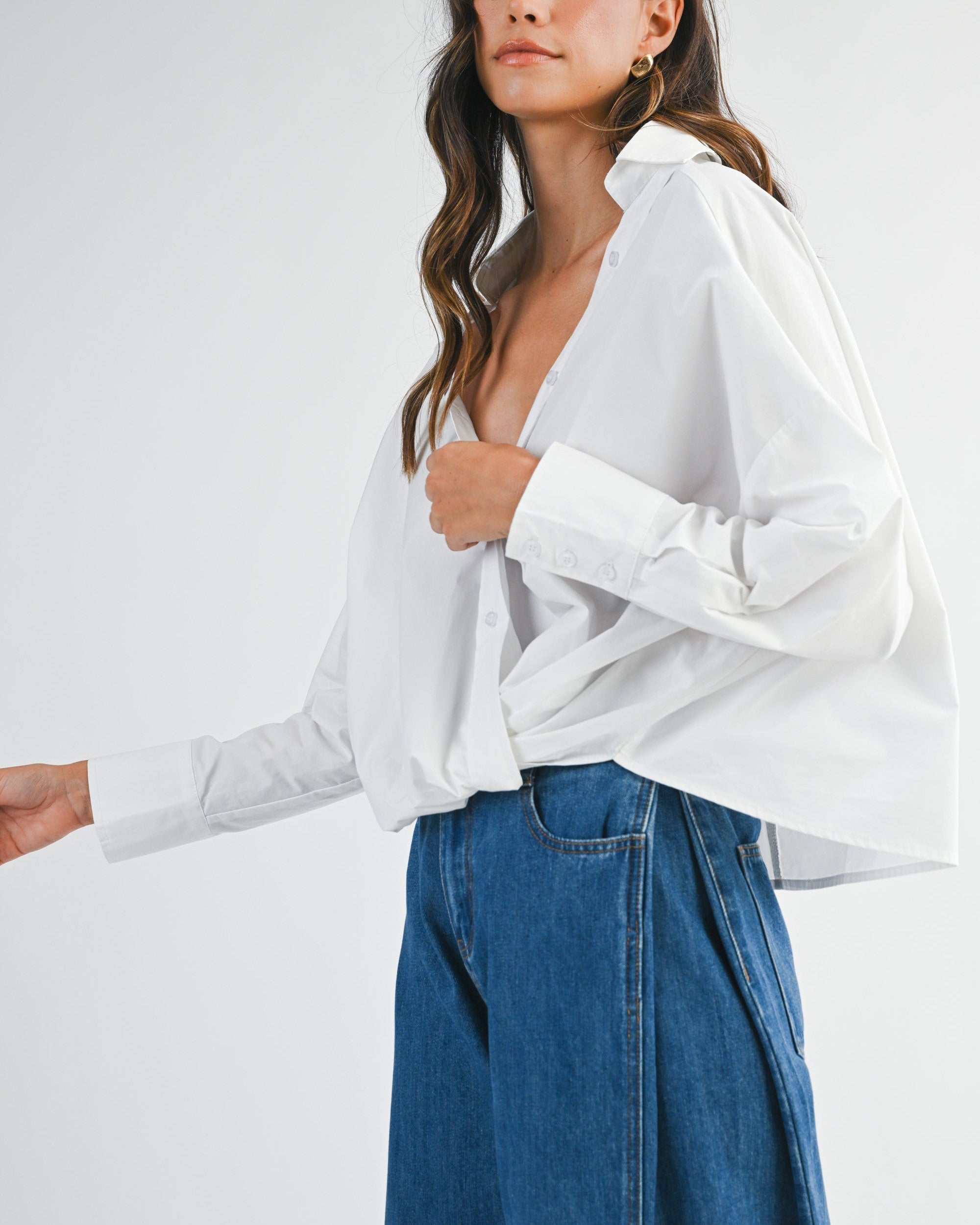 Front Twist Button-Down Top