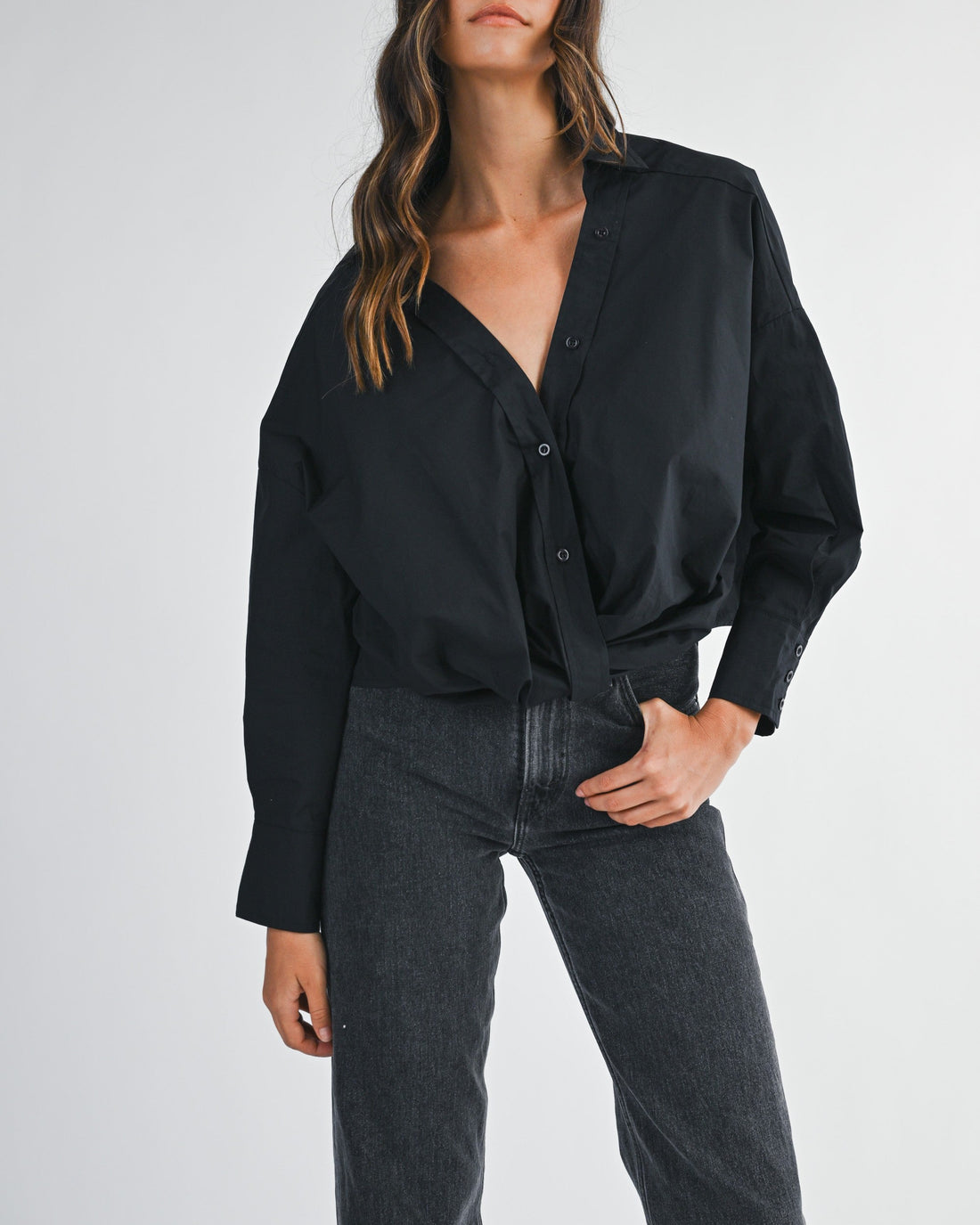 Front Twist Button-Down Top