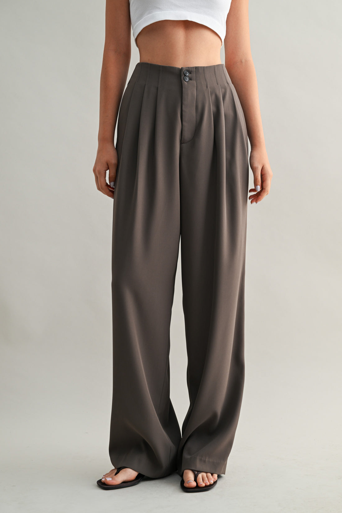 High Waisted Front Pleated Trousers