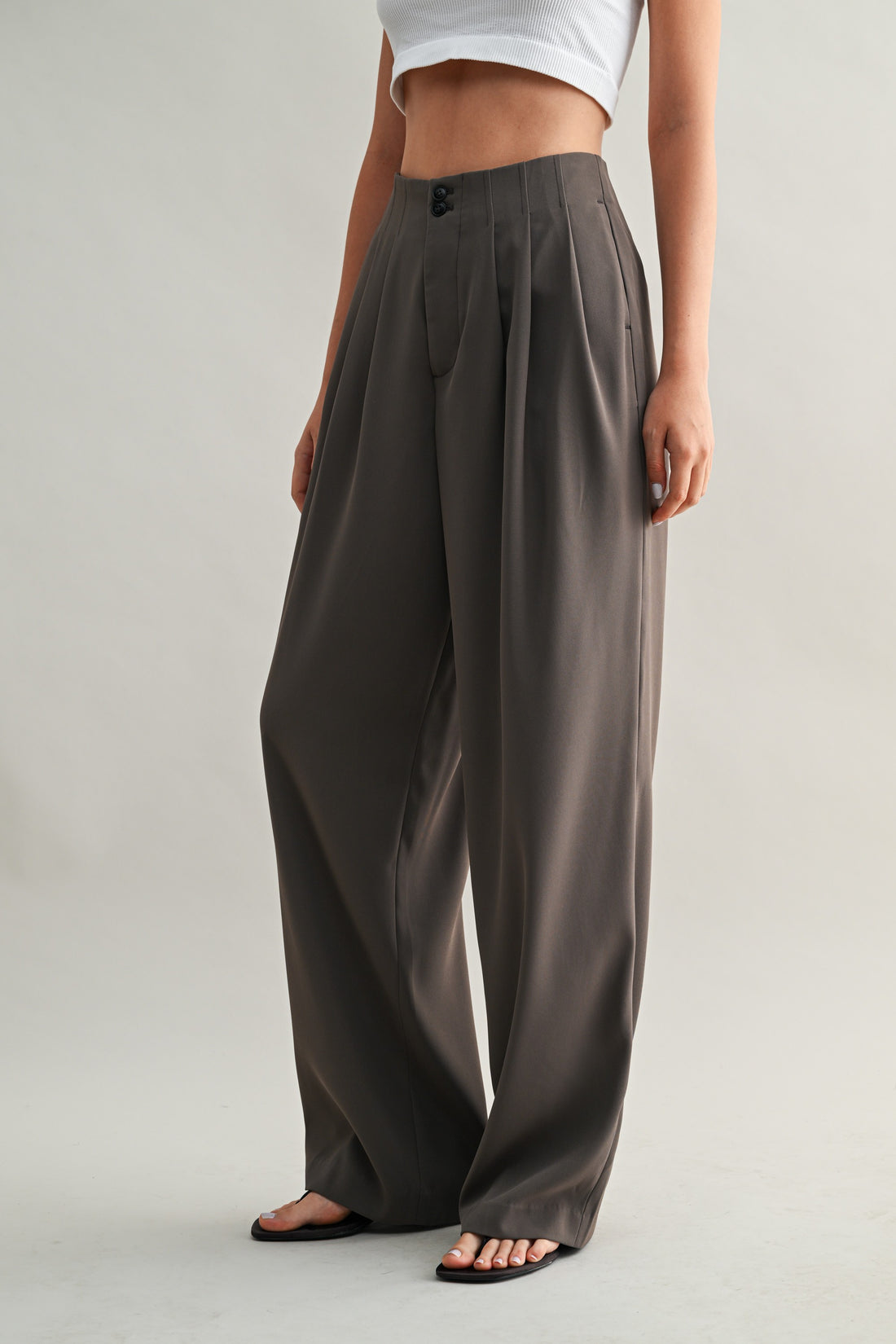 High Waisted Front Pleated Trousers