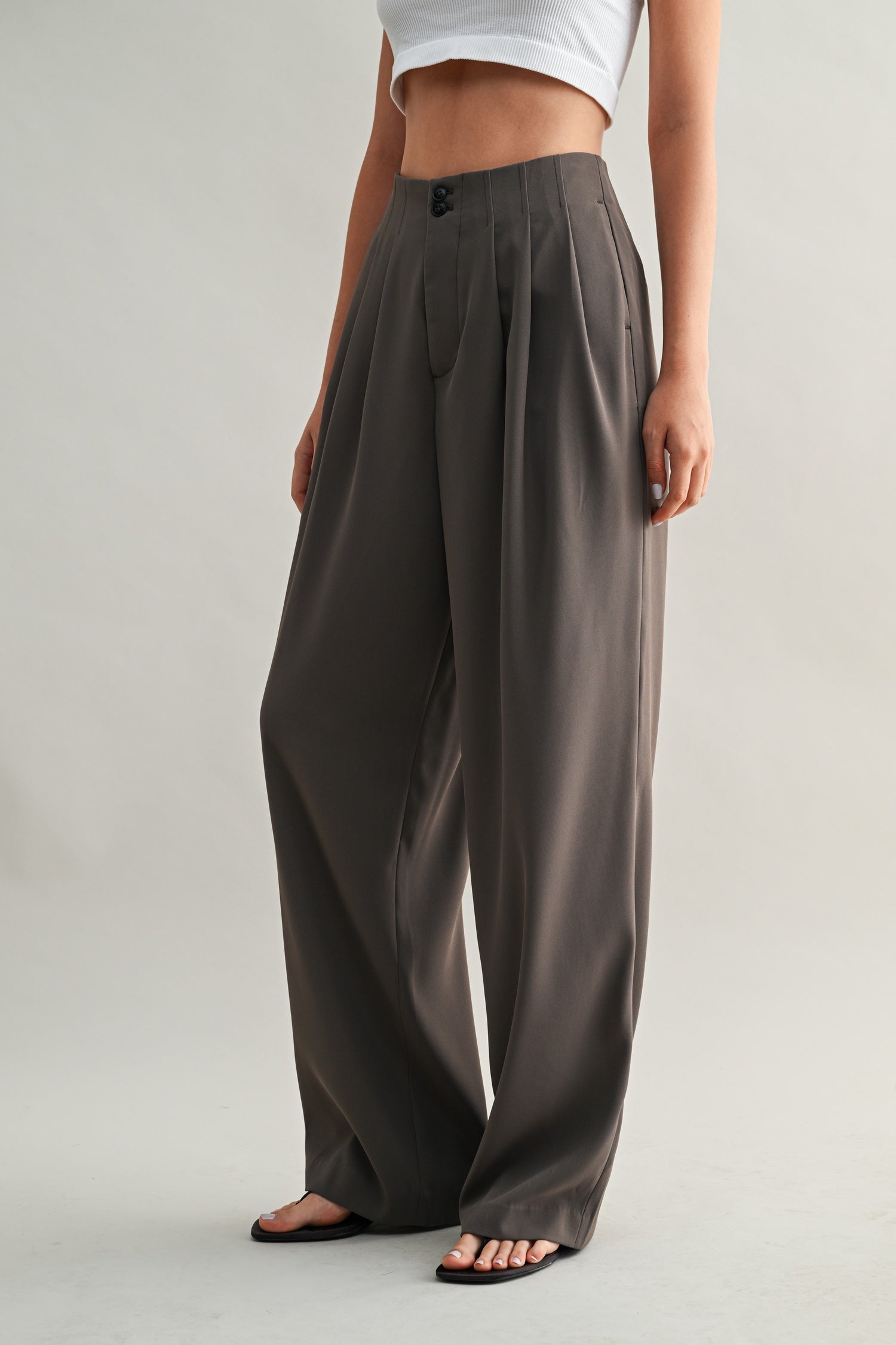 High Waisted Front Pleated Trousers