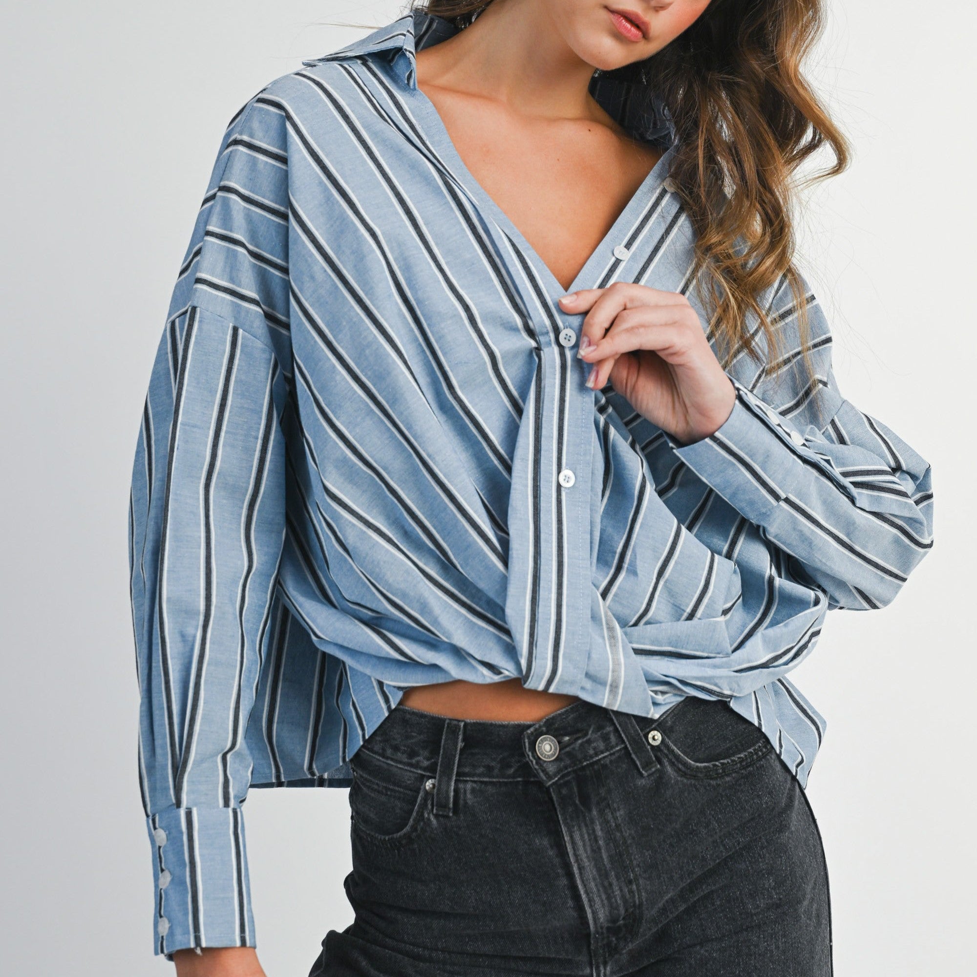 Front Twist Button-Down Top
