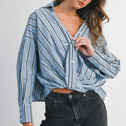 Front Twist Button-Down Top