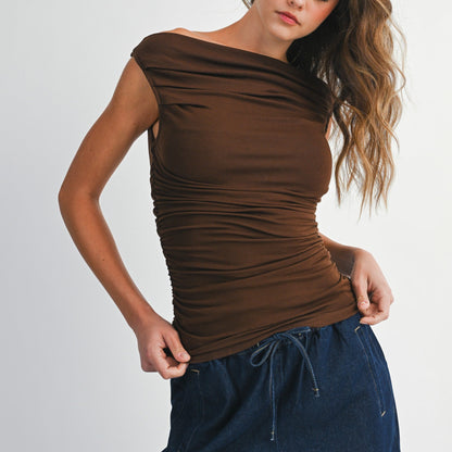 Knit Ruched Off Shoulder Top