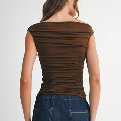 Knit Ruched Off Shoulder Top