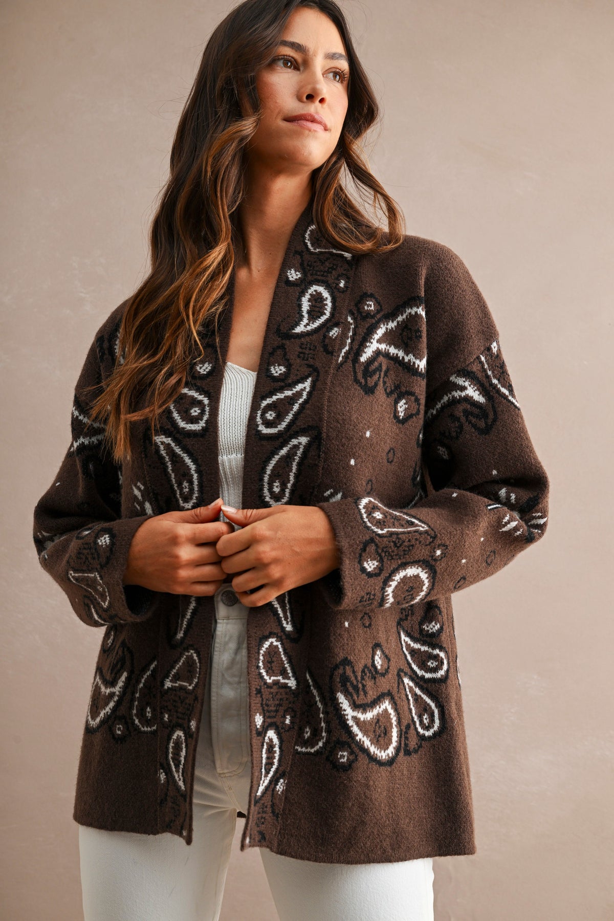 Paisley Pattern Knit Cardigan