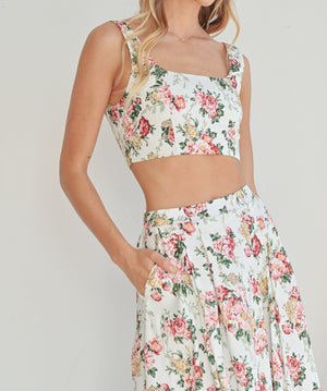 Open image in slideshow, Coveted Club - Alice Floral Maxi Skirt+ Crop Top Set
