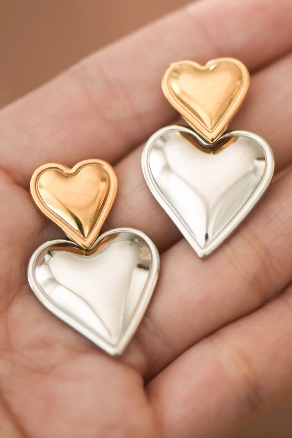 Two Tone Heart Earrings