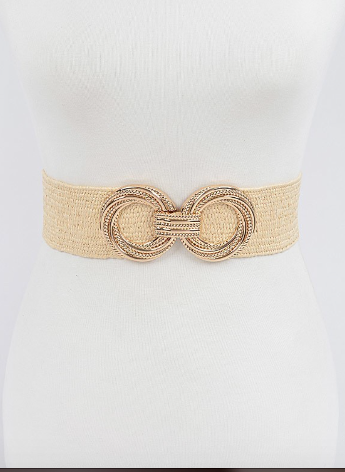 Raffia Gold Buckle Belt / Natural